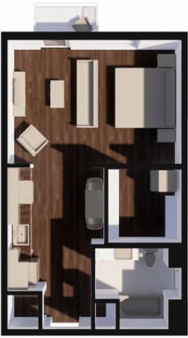 A black and white image of a room layout.