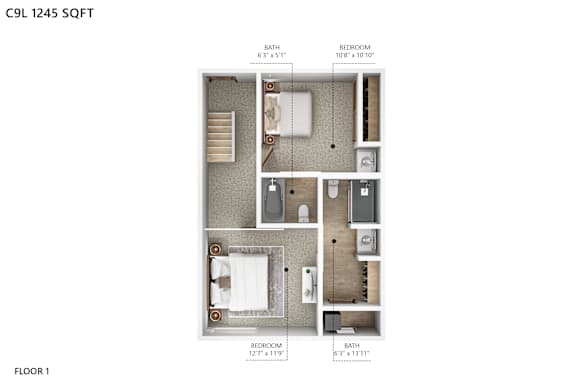 A diagram of a floor plan for a one bedroom apartment.