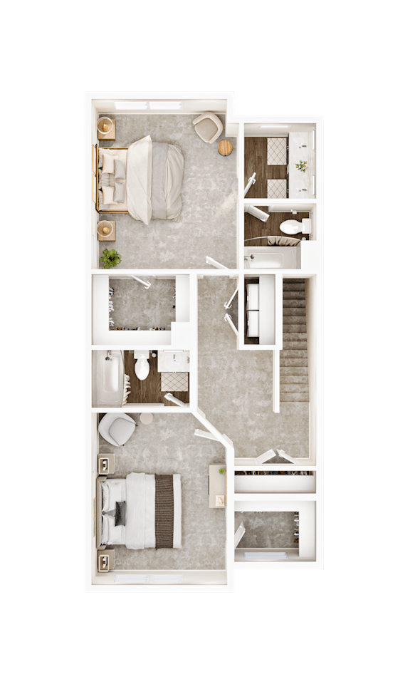 A floor plan of a house with a kitchen, living room, two bedrooms, and a bathroom.
