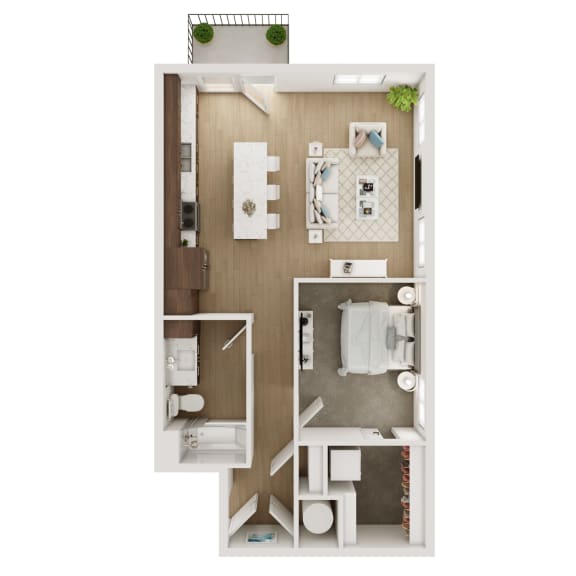 677 SF One Bed One Bath Floor Plan at The Artisan at 39 in Omaha, NE