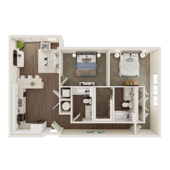 1,063 SF Two Bed Two Bath Floor Plan at The Artisan at 39 in Omaha, NE