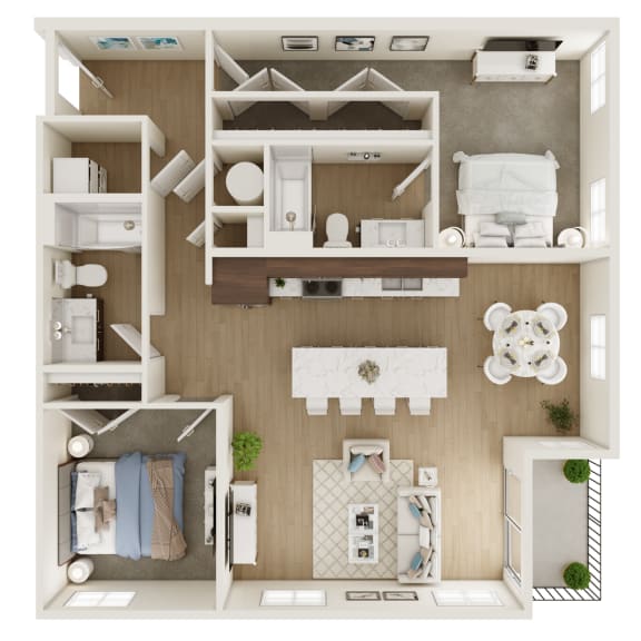 1,062 SF Two Bed Two Bath Floor Plan at The Artisan at 39 in Omaha, NE