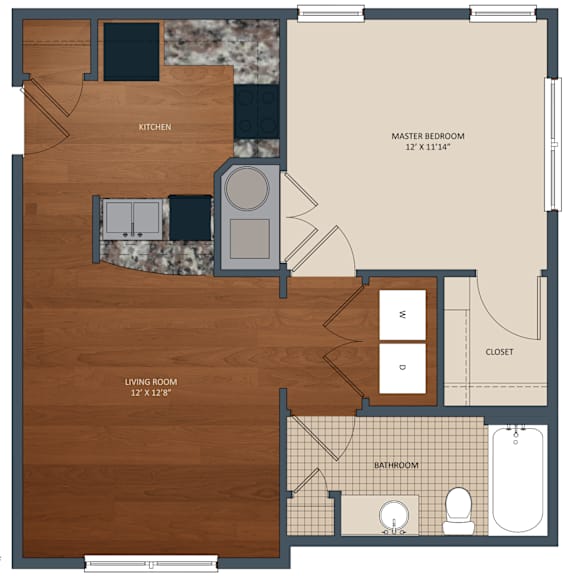 601 SF One-Bed One-Bath Floor Plan at Aventine at Wilderness Hills in Lincoln, NE
