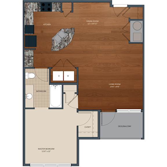 815 SF One-Bed, One-BathFloor Plan at Aventine at Wilderness Hills in Lincoln, NE