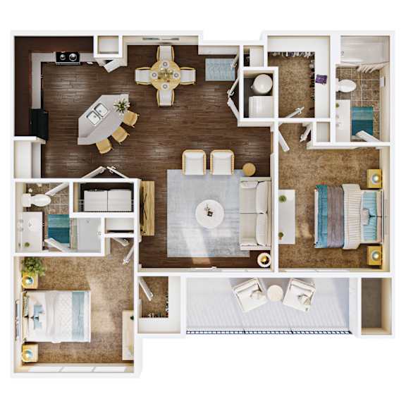 1,077 SF Two-Bed, Two-Bath Floor Plan at Aventine at Wilderness Hills in Lincoln, NE