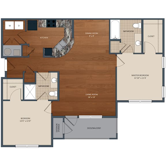 1,116 SF Two-Bed, Two-Bath Floor Plan at Aventine at Wilderness Hills in Lincoln, NE