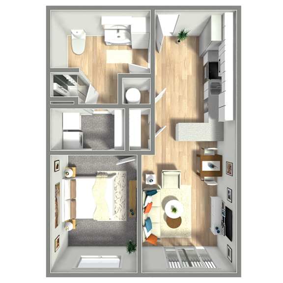 641 SF One Bed One Bath Floor Plan at Boho Flats in Omaha, NE