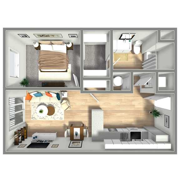 565 SF One Bed One Bath Floor Plan at Boho Flats in Omaha, NE