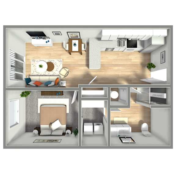 568 SF One Bed One Bath Floor Plan at Boho Flats in Omaha, NE