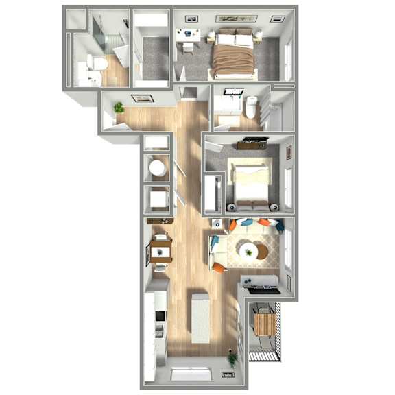 863 SF Two Bed Two Bath Floor Plan at Boho Flats in Omaha, NE