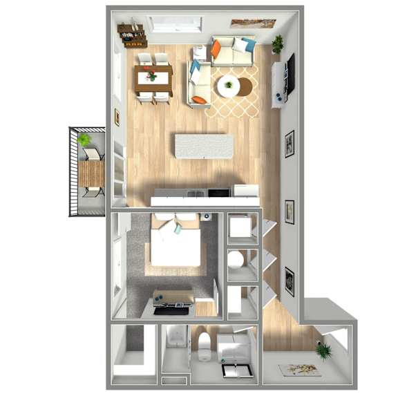 695 SF One Bed One Bath Floor Plan at Boho Flats in Omaha, NE