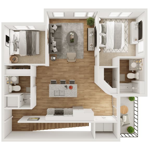 998 SF Two Bedroom Floor Plan at The Boulevard Apartments in Joplin, MO