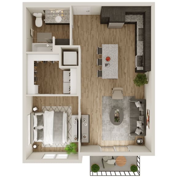 655 SF One Bedroom Floor Plan at The Boulevard Apartments in Joplin, MO
