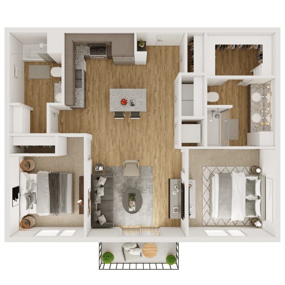 970 SF Two Bedroom Floor Plan at The Boulevard Apartments in Joplin, MO