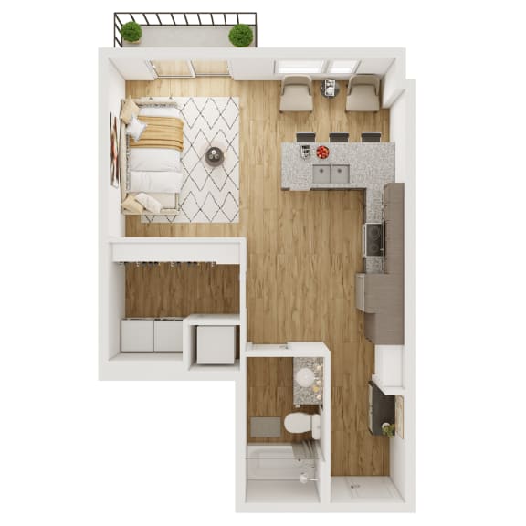523 SF Studio Floor Plan at The Boulevard Apartments in Joplin, MO