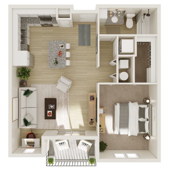 768 SF one bed one bath floor plan at The Brink at Ridgeview in Plattsmouth, NE