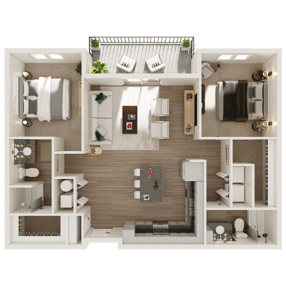 1,089 SF two bed two bath floor plan at The Brink at Ridgeview in Plattsmouth, NE