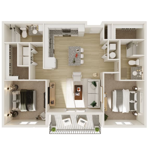 1,063 SF two bed two bath floor plan at The Brink at Ridgeview in Plattsmouth, NE