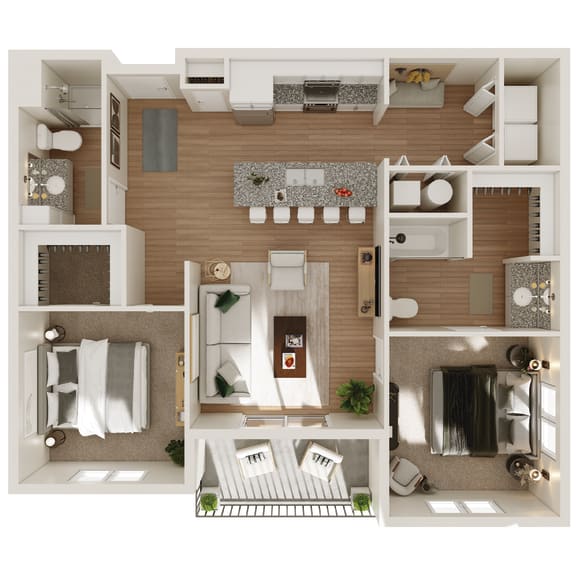 1,118 SF two bed two bath floor plan at The Brink at Ridgeview in Plattsmouth, NE