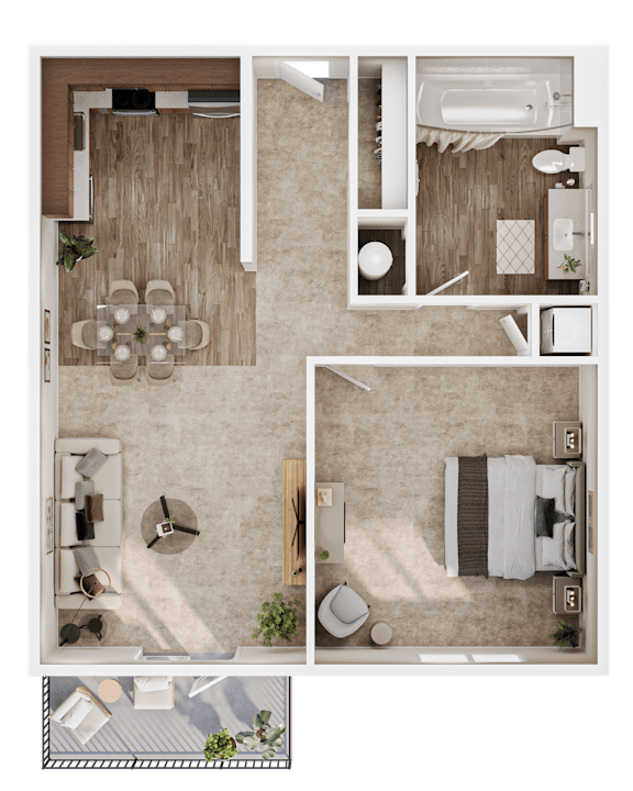 750 SF One Bedroom Floor Plan at Country Club Apartments in Sioux City, IA