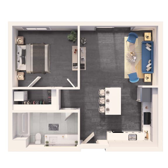 One bedroom standard floor plan at Crystal Flats in Bentonville, AR