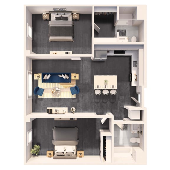 Two bedroom core housing floor plan at Crystal Flats in Bentonville, AR