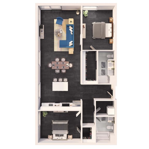Two bedroom diamond floor plan at Crystal Flats in Bentonville, AR