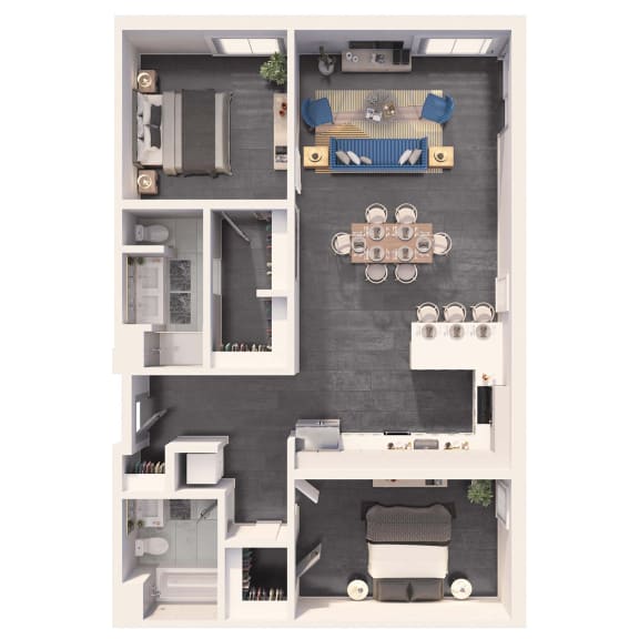 Two bedroom platinum floor plan at Crystal Flats in Bentonville, AR