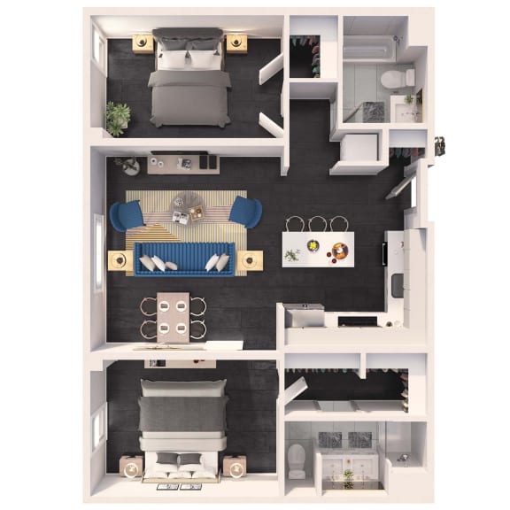 Two Bedroom standard floor plan at Crystal Flats in Bentonville, AR