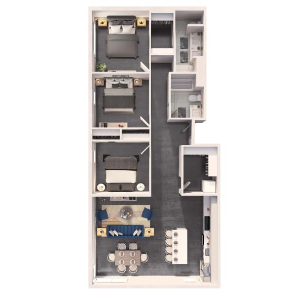 Three bedroom floor plan at Crystal Flats in Bentonville, AR