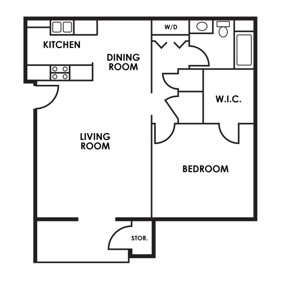 801 SF One Bedroom Floor Plan at Deer Park in Council Bluffs, IA