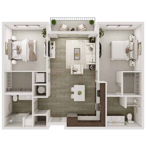 Two Bed Two Bath 1,064 SF Floor Plan at Echo Park in Omaha, NE