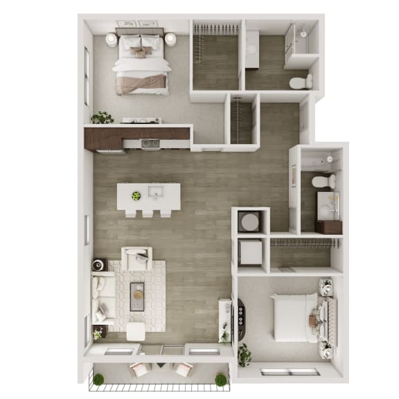 Two Bed Two Bath 1,264 SF Floor Plan at Echo Park in Omaha, NE