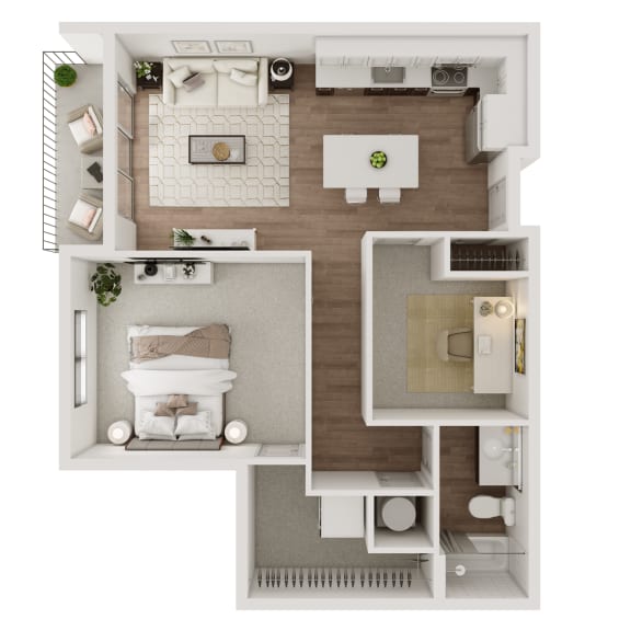 One Bed One Bath 839 SF Floor Plan at Echo Park in Omaha, NE