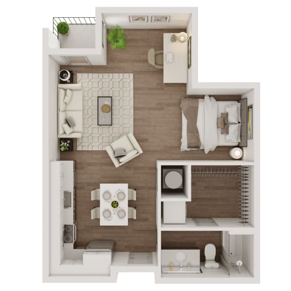 Studio One Bath 597 SF Floor Plan at Echo Park in Omaha, NE