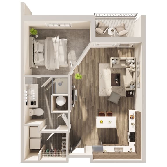 One bedroom floor plan, Potter at Hanover Flats in Omaha, NE