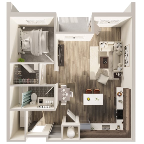 One bedroom floor plan, Elm at Hanover Flats in Omaha, NE