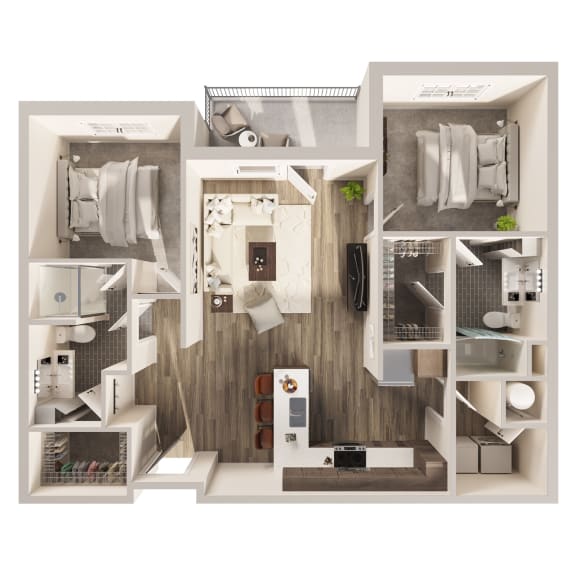 Two bedroom floor plan, Molley at Hanover Flats in Omaha, NE