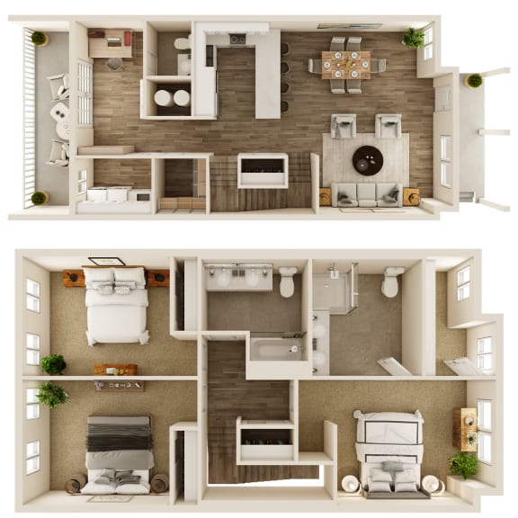 3 Bedroom 2.5 Bathroom Floor Plan at Hawthorne Row in Bentonville, AR