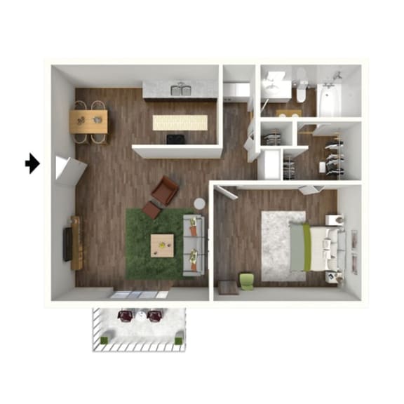 825 SF one bedroom floor plan at the newly remodeled Highpoint apartment in Omaha, NE