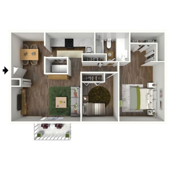 888 SF two bedroom floor plan  at the newly renovated Highpoint apartments at Omaha, NE