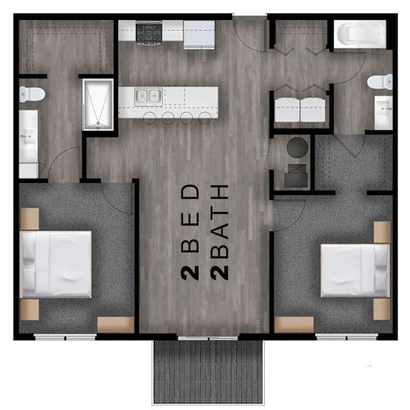 1,056 SF two bedroom two bathroom floor plan at Wakefield, NE
