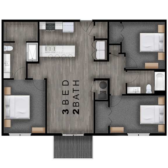 1,283 SF three bedroom floor plan at Logan Creek Apartments in Wakefield, NE