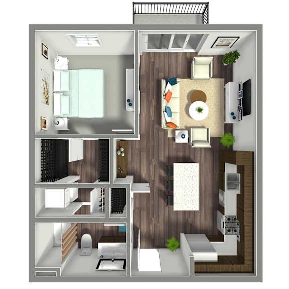 730 SF One Bed Floor plan at Nexus at Grays Landing in Des Moines, IA