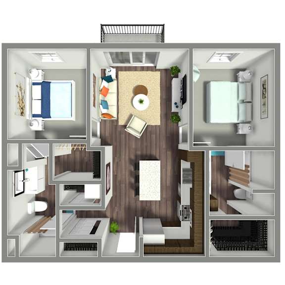 1035 SF Two bed Floor plan at Nexus at Grays Landing in Des Moines, IA