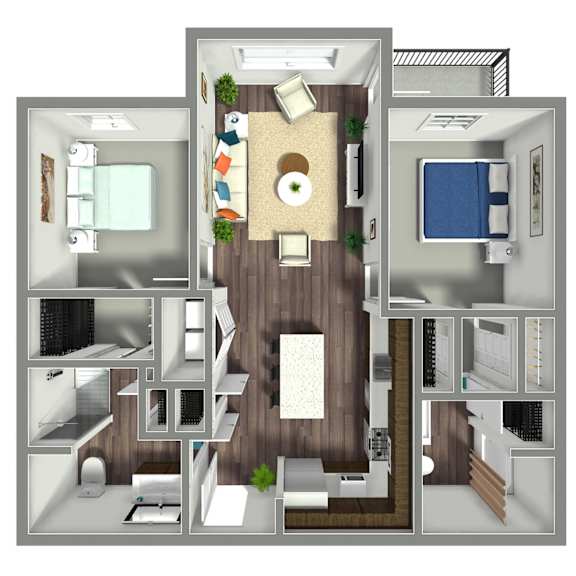 1065 SF Two Bed Floor plan at Nexus at Grays Landing in Des Moines, IA