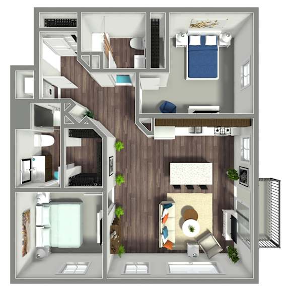 1075 SF Two Bed Floor plan at Nexus at Grays Landing in Des Moines, IA