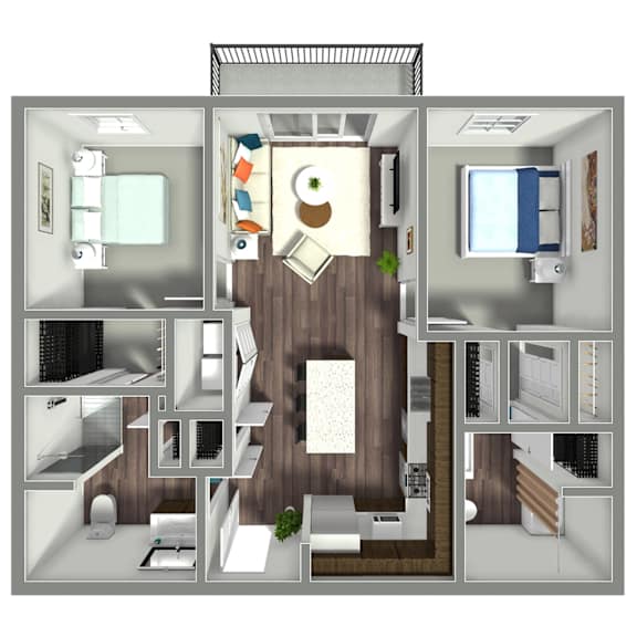 1002 SF Two Bed Floor plan at Nexus at Grays Landing in Des Moines, IA