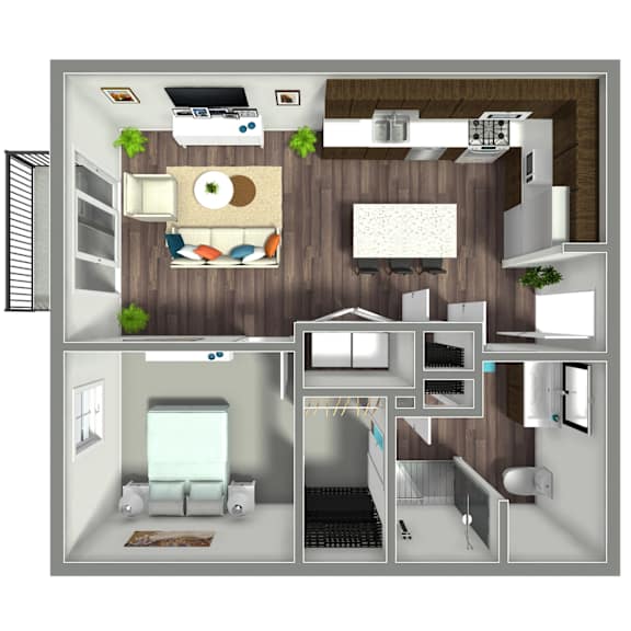 730 SF One Bed Floor plan at Nexus at Grays Landing in Des Moines, IA
