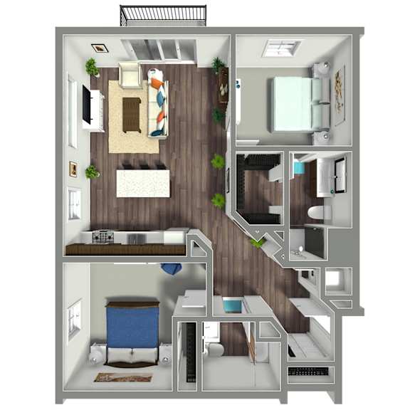 1087 SF Two Bed Floor plan at Nexus at Grays Landing in Des Moines, IA